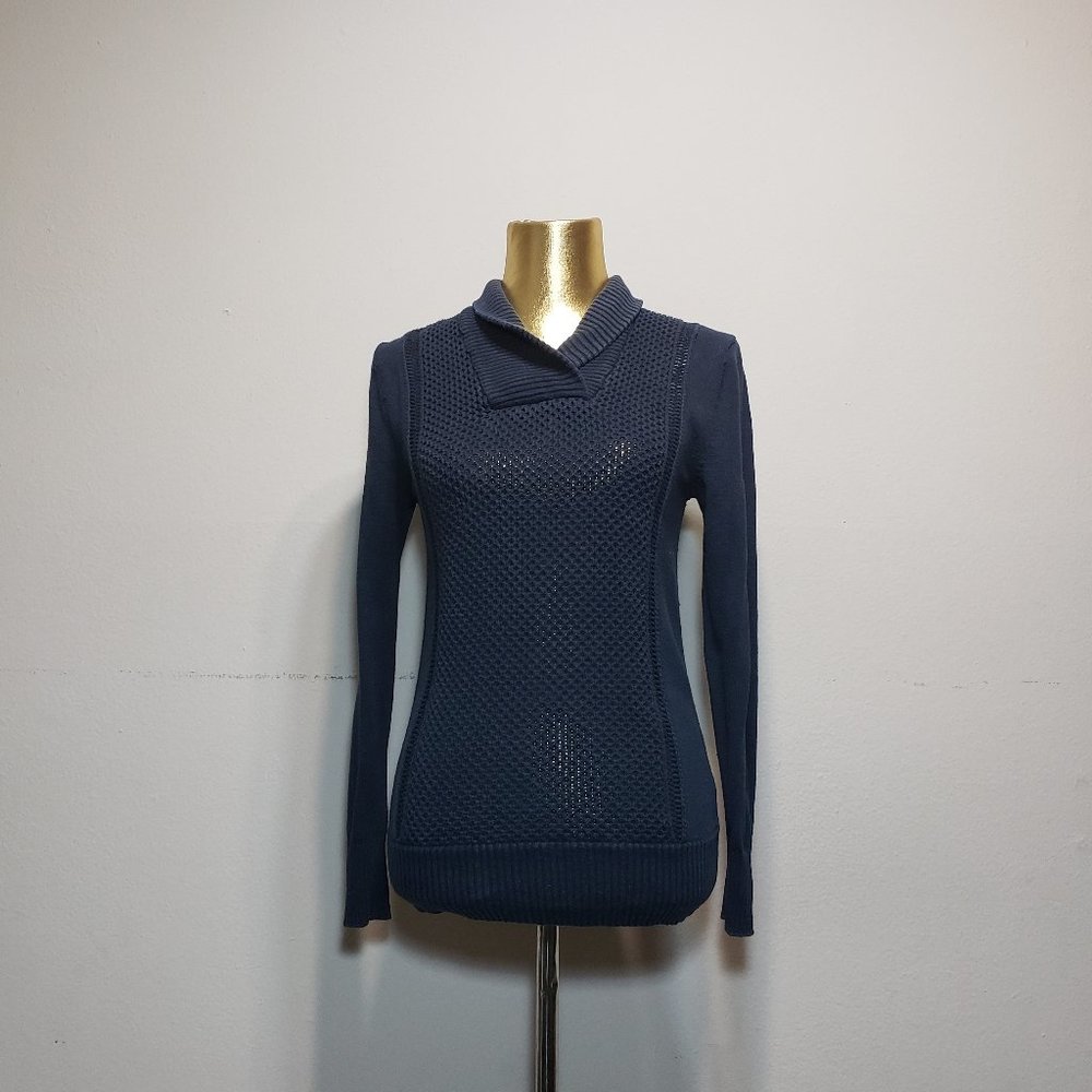 H&M Navy Blue Collared Knit Sweater